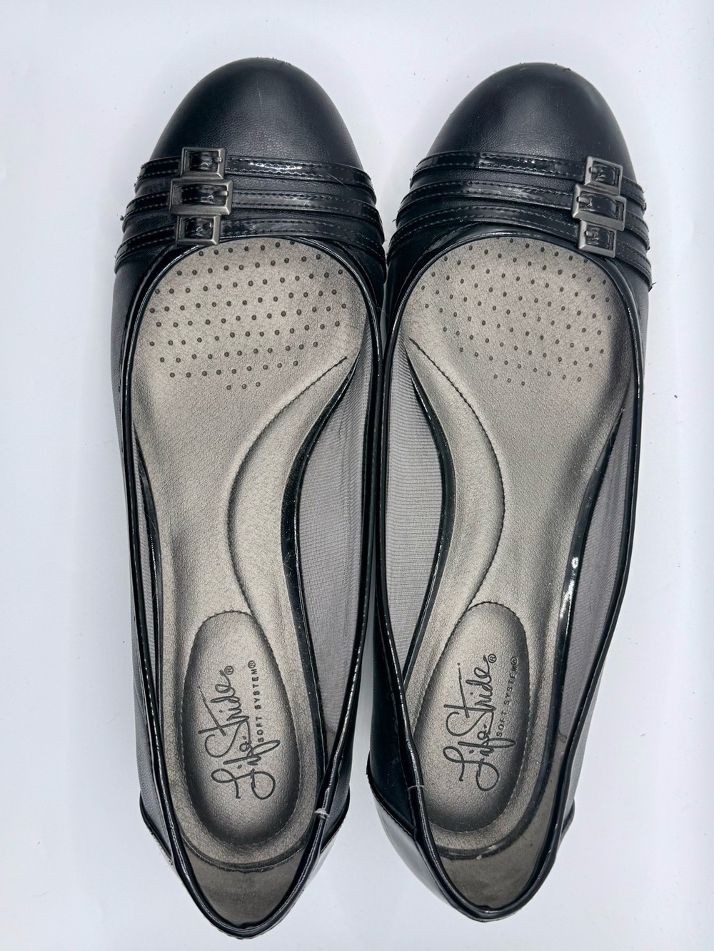 LifeStride Black Farrow Comfort Wedge Pumps Silver Buckles Size 11